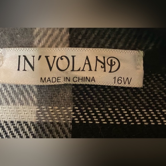 In’Voland Plaid Black White Grey Long Flannel Shirt Jacket Coat Size 16 - Picture 5 of 5